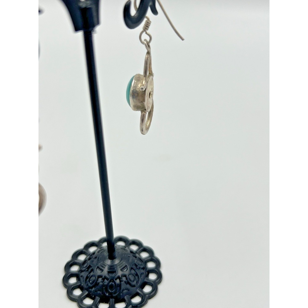 Turquoise Sterling Silver .925 Handmade Dangle Earrings - Picture 11 of 13